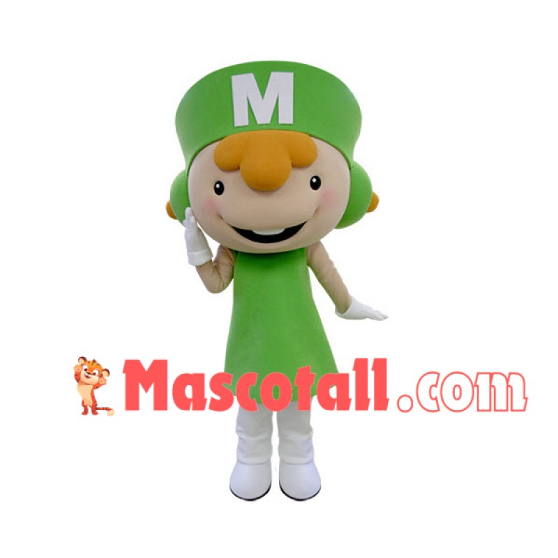 Glad Smiling Doll In The Green Suit Mascot Costume