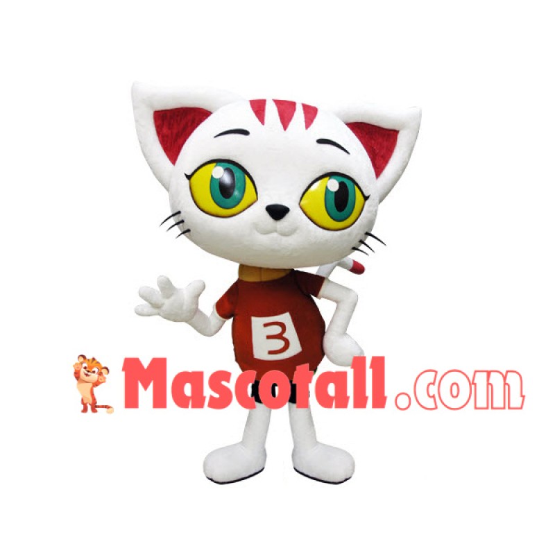 Agile Number Three Racer White Cat Mascot Costume