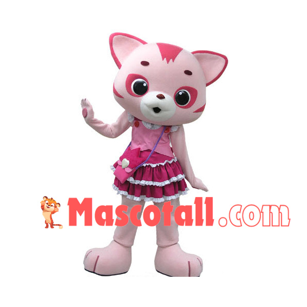 Pink Girl Tiger In Lace Pleated Skirt Mascot Costume