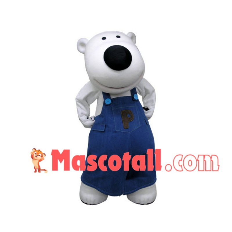 Enthusiastic Big-nosed White Bear Bobby Mascot Costume
