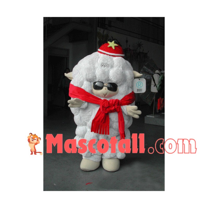 Curly Sheep Wearing Sunglasses Mascot Costume