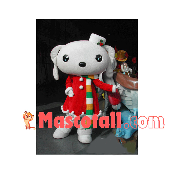 Warm Rabbit In Christmas Dress Mascot Costume