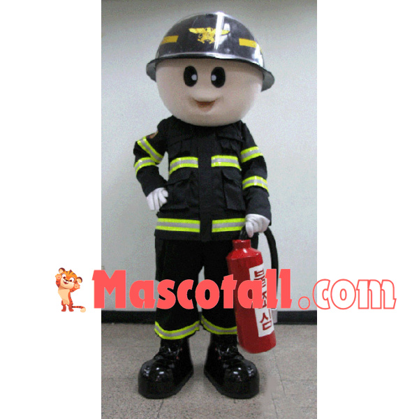 Professional Fireman Holding Fire Extinguisher Mascot Costume