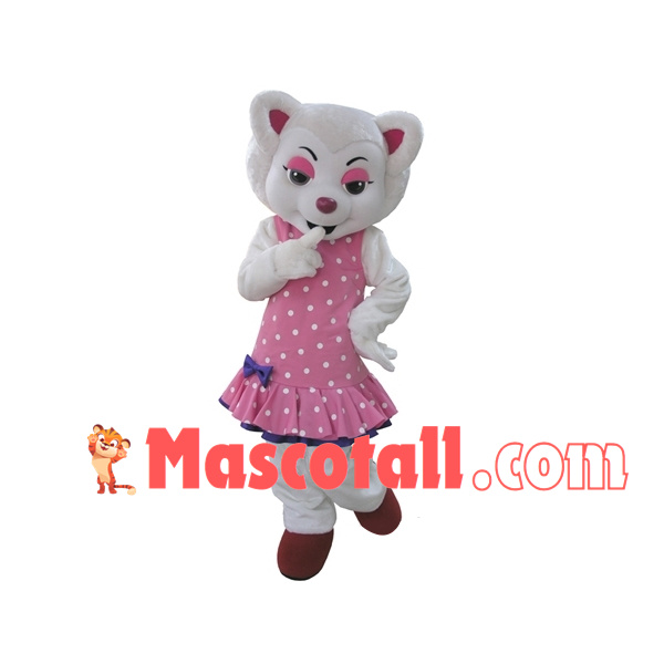 Dressed Up Tiger In The Polka Dot Vest Skirt Mascot Costume