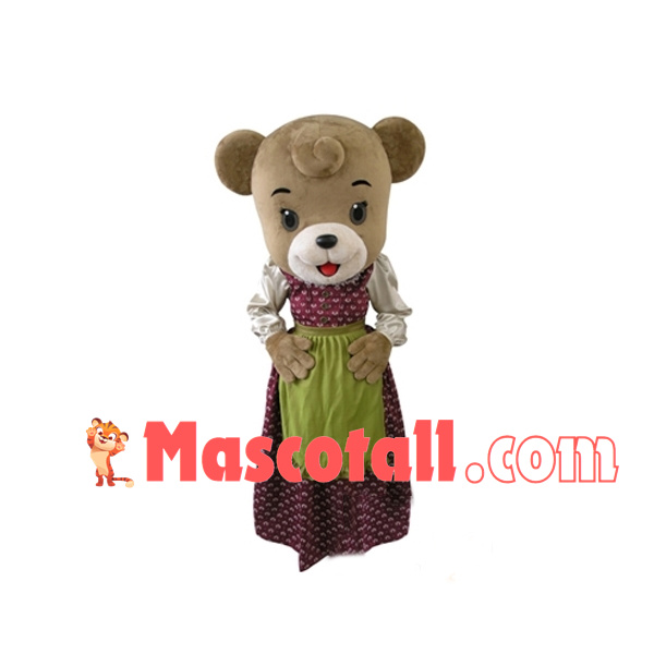 Maid Bear In Floral Long Dress Mascot Costume