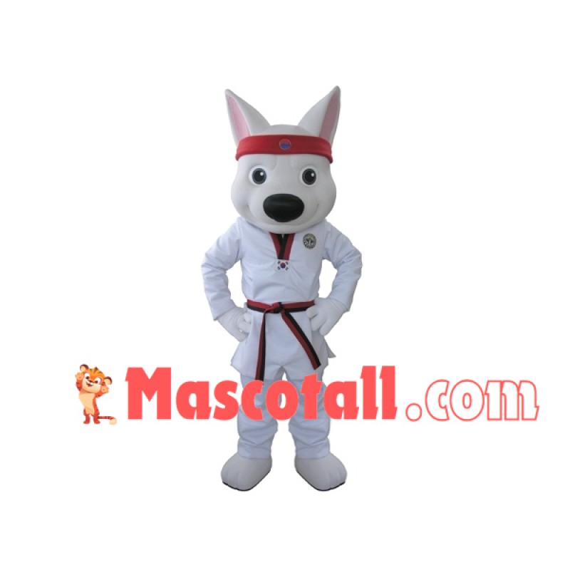 Taekwondo Black Belt Powerful Dog Mascot Costume