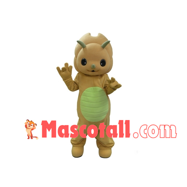 Short Green Horned Baby Dinosaur Mascot Costume