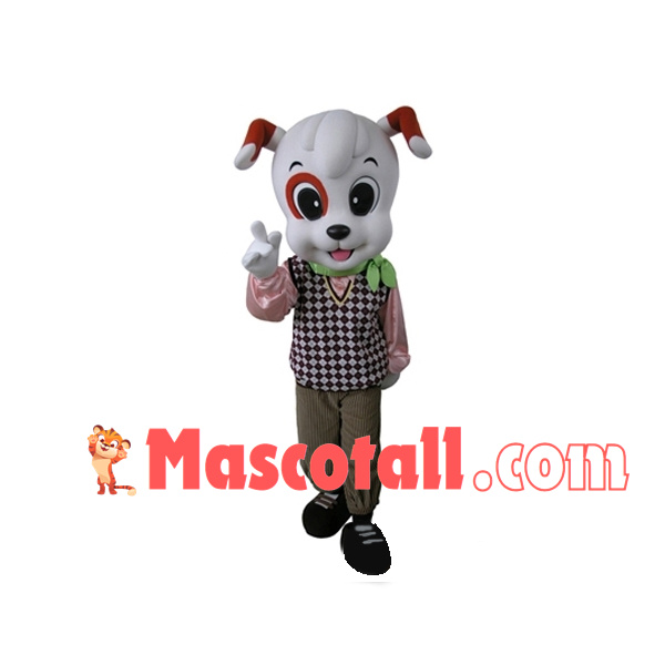 White Dog In Check Knitted Vest Mascot Costume