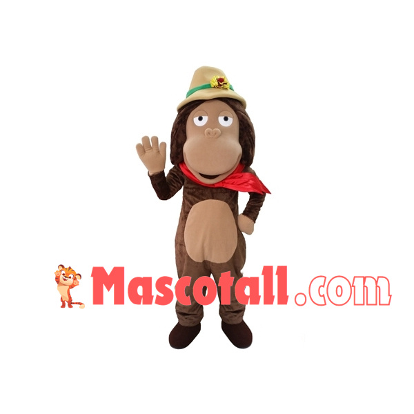 Female Monkey In Red Silk Scarf Mascot Costume