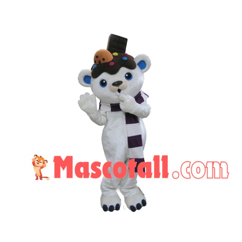Cute White Bear of Chocolate Factory Mascot Costume