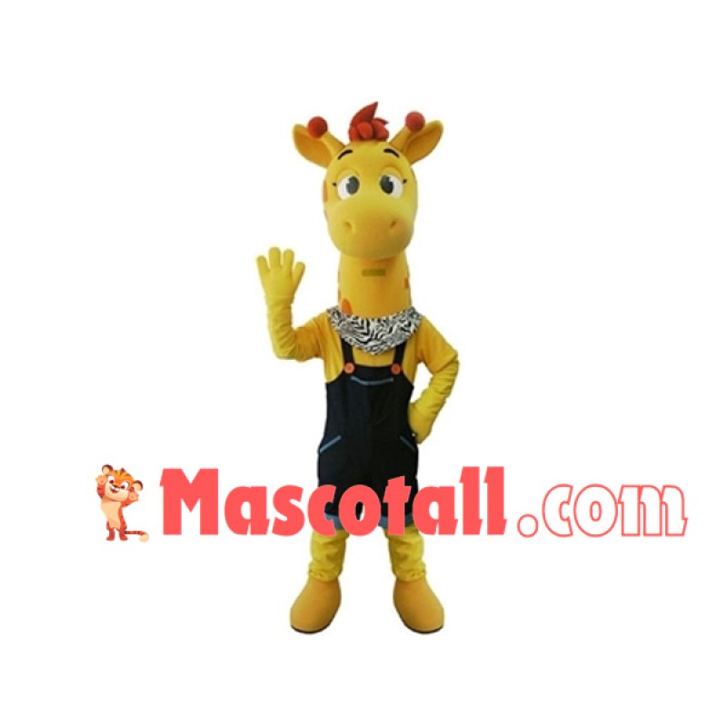 Casually Dressed Yellow Giraffe Mascot Costume