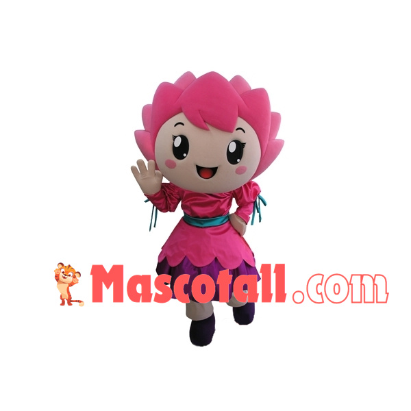 Pink Hair Girl In Tunic Dress Mascot Costume