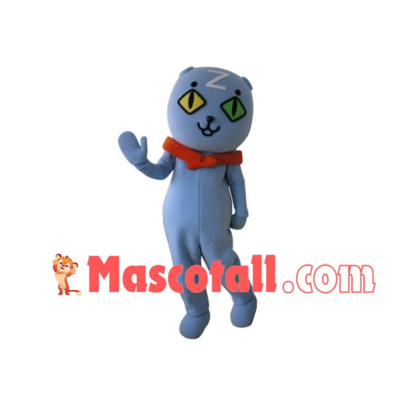 Blue Persian Cat Wearing Collar Mascot Costume