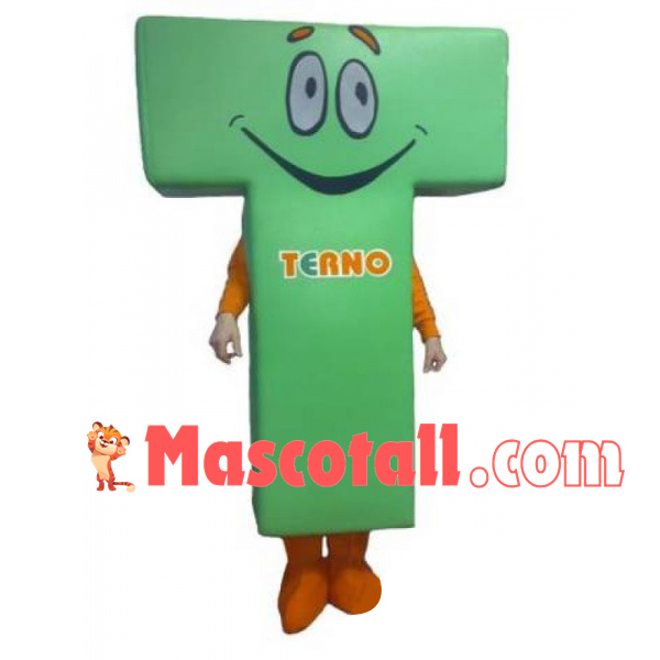 T-shaped Green Smiley Doll Mascot Costume