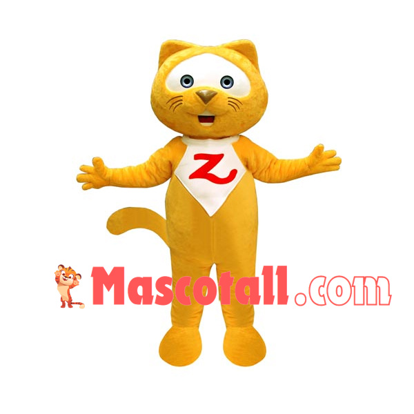 Little Yellow Cat Wearing Bib Mascot Costume