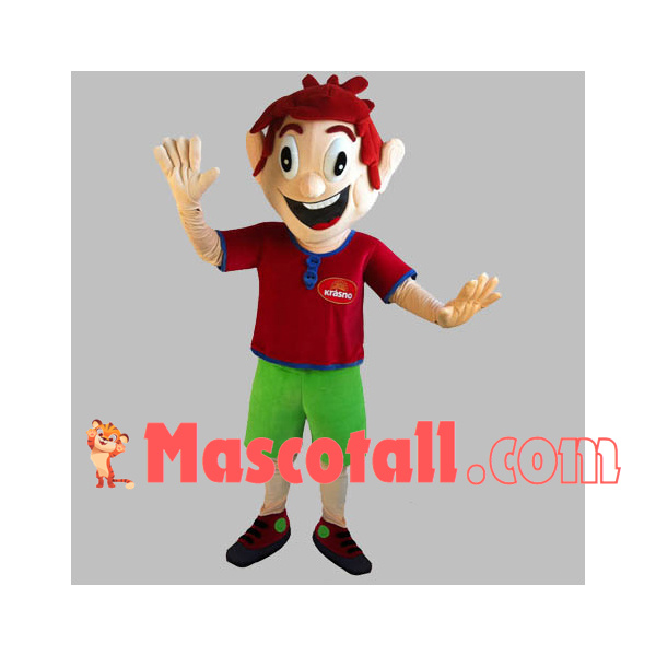 Red Hair Boy In The Buttons Polo Shirt Mascot Costume