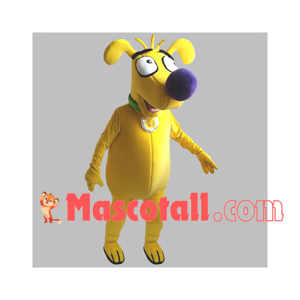 Yellow Dog Wearing Masked Collar Mascot Costume