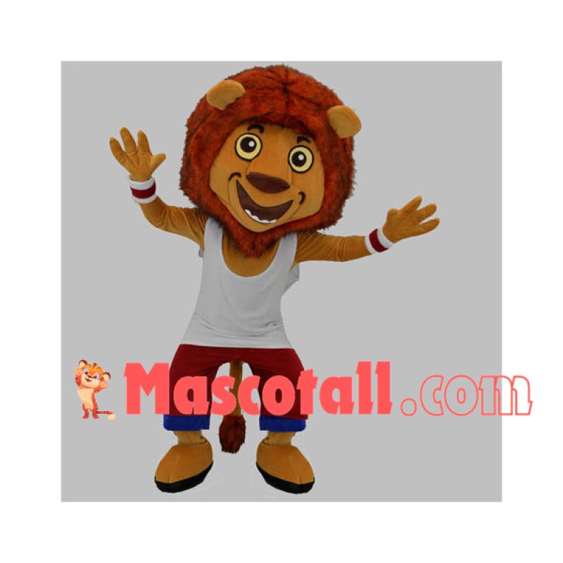 Sporty Lion Wearing Bracers Mascot Costume