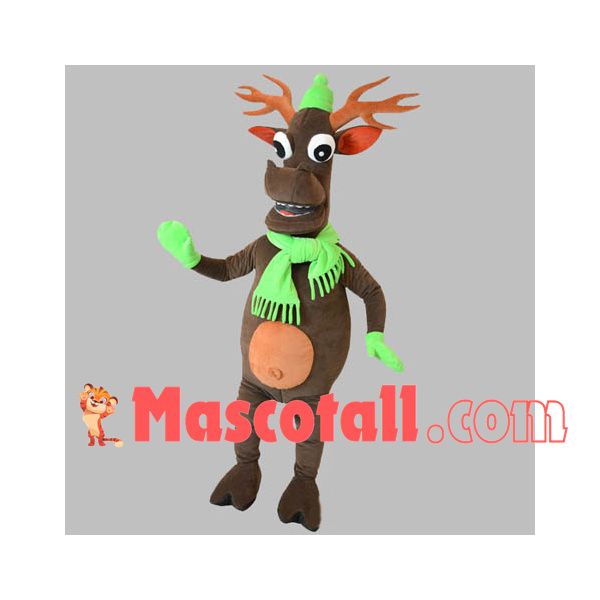 Warm Elk With Fluorescent Green Scarf Mascot Costume