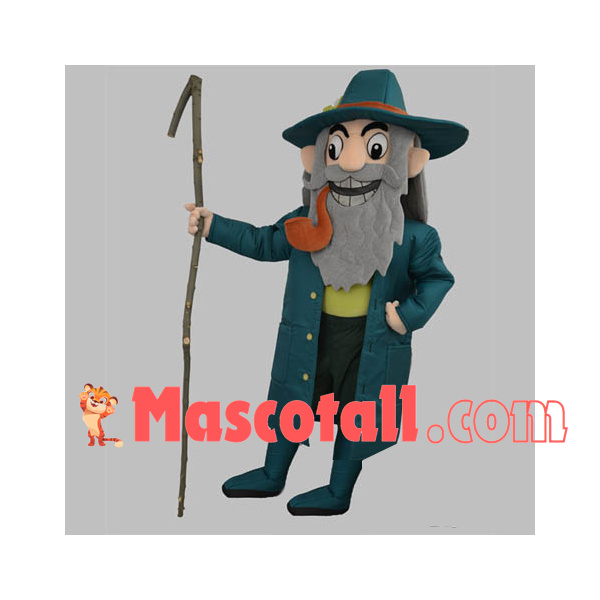 Old Gentleman With Pipe In Mouth Mascot Costume