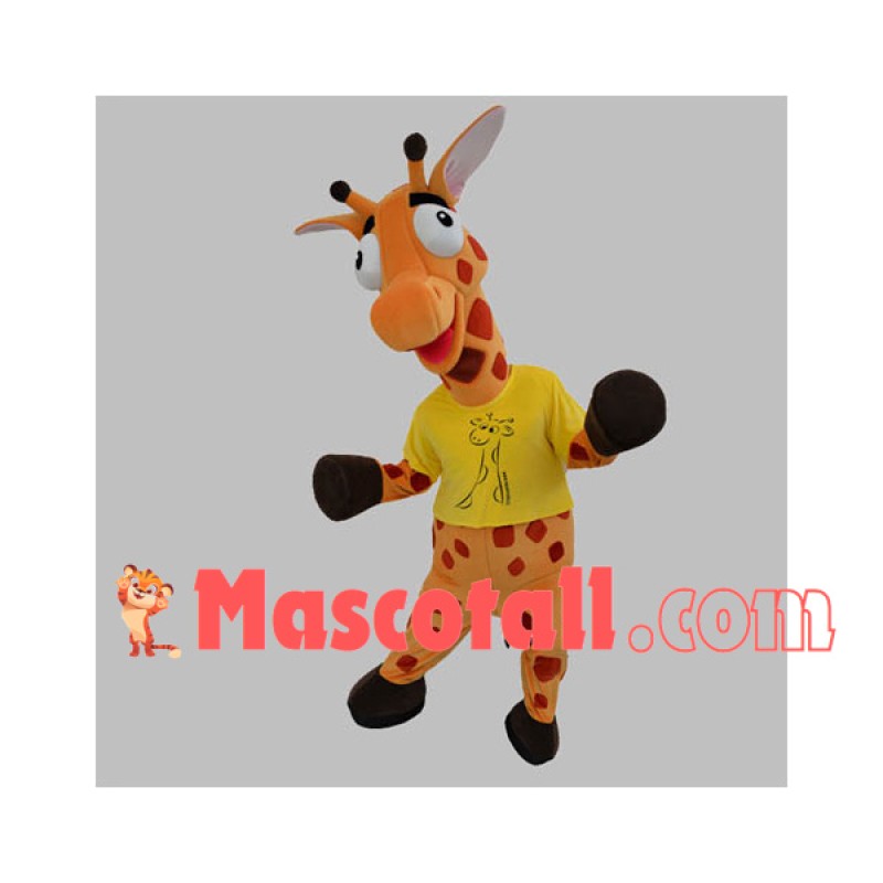 Giraffe Wearing Shirt With Self-portrait Print Mascot Costume