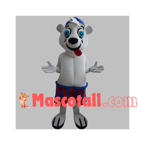 Topless Playing White Bear Mascot Costume
