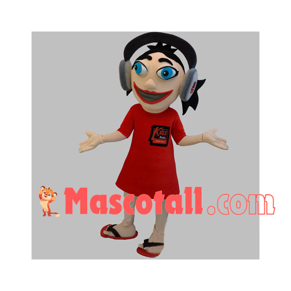 Rock Girl With Red Dress Mascot Costume