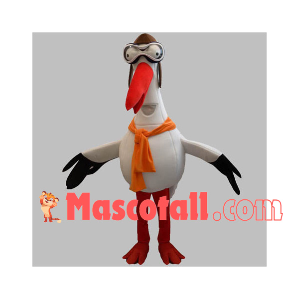 Skiing Crane With Shawl Mascot Costume