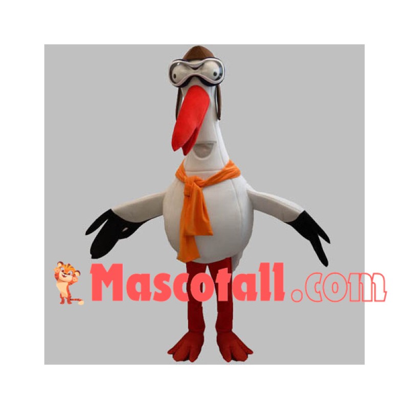 Skiing Crane With Shawl Mascot Costume
