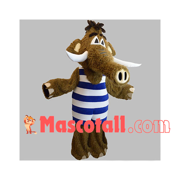 Wild Mammoth In Striped Swimsuit Mascot Costume