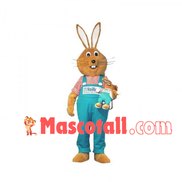 Mother Bunny Wearing Comfortable Overalls Mascot Costume