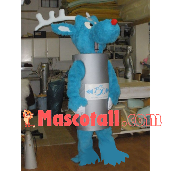 Blue Moose With Vertical Barrel Body Mascot Costume
