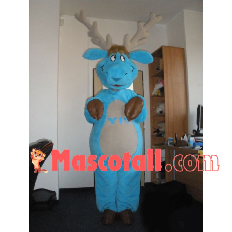Joyful The Adult Blue Reindeer Mascot Costume