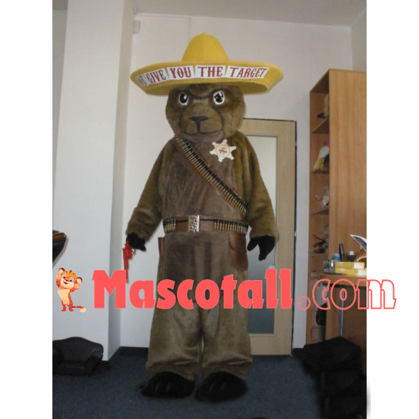 Veteran Gunner Brown Bear Mascot Costume