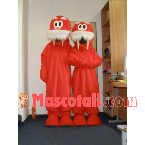 Red Walrus Couple In Love Mascot Costume