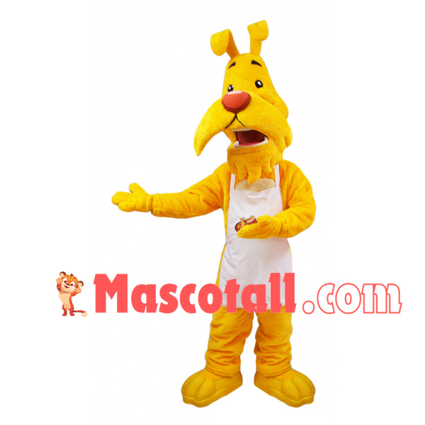 Thoughtful Yellow Dog Waiter Mascot Costume