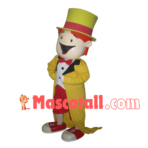 Little Boy Wearing Oversized Tuxedo Mascot Costume
