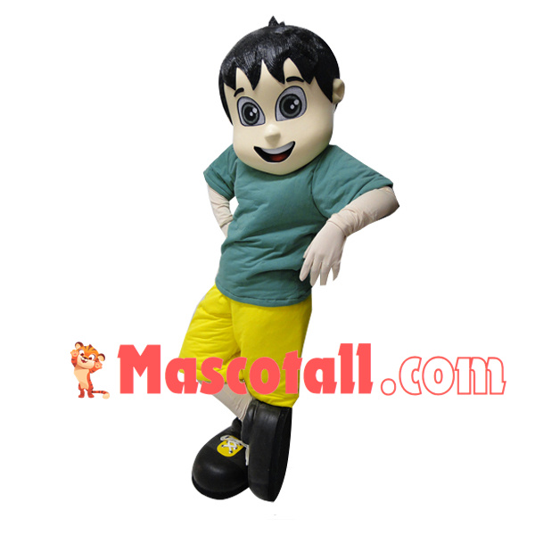 Lively Boy Wearing Army Green Shirt Mascot Costume