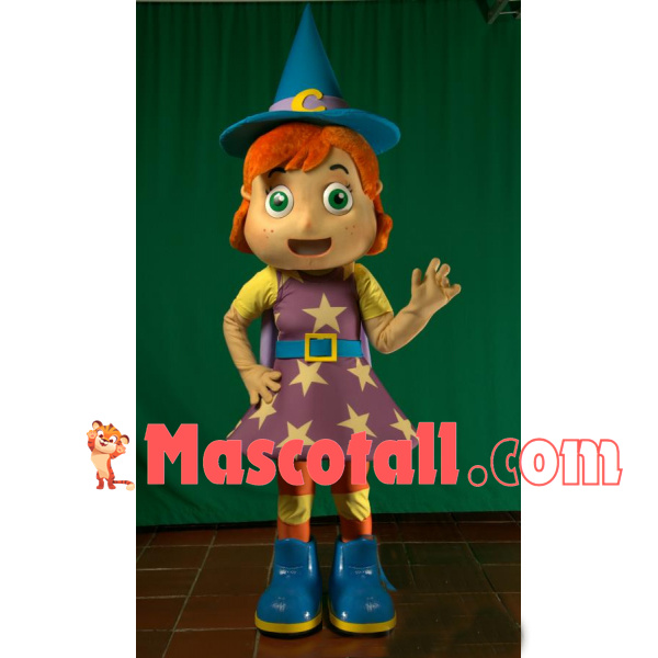 Wizard Girl Mascot Costume for Halloween Party