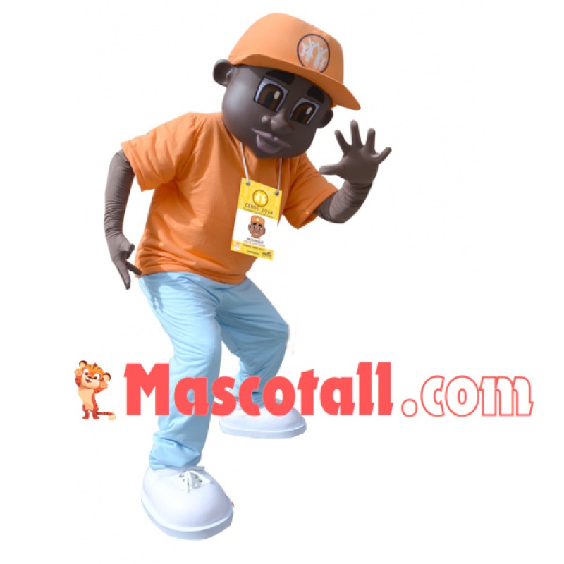 Black Boy With Information Sign Mascot Costume