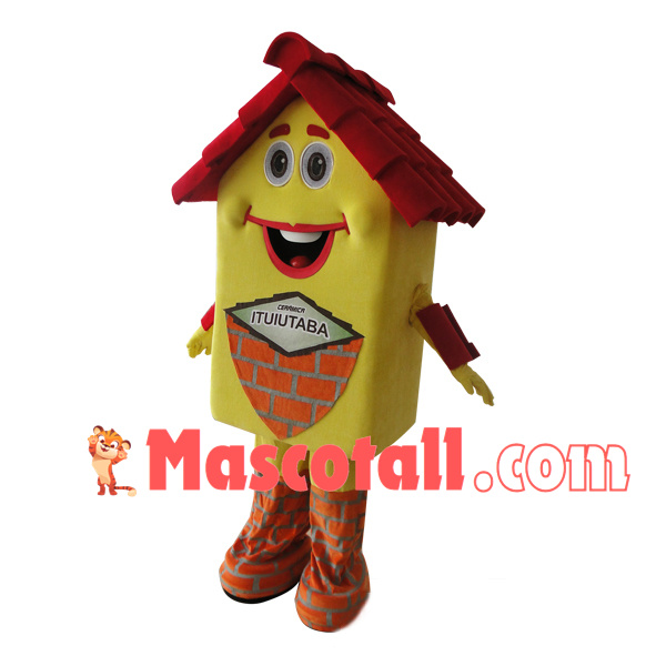 Red Tile House Made of Bricks Mascot Costume