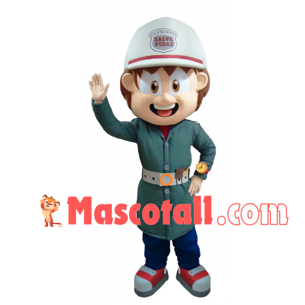 Female Rescue Worker In Military Coat Mascot Costume