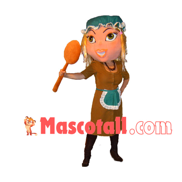 Foreign Cook Girl Holding Spatula Mascot Costume
