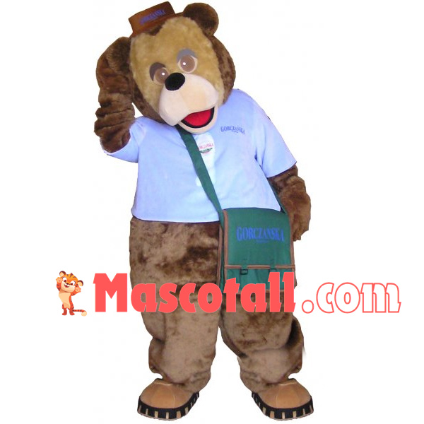 Distressed Postman Brown Bear Mascot Costume