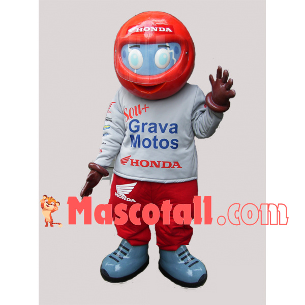 Motorcycle Racer Doll Wearing Red Helmet Mascot Costume