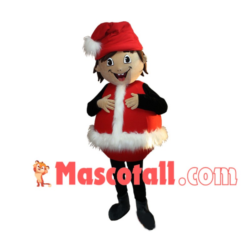 Cheerful Boy In Christmas Plush Vest Mascot Costume