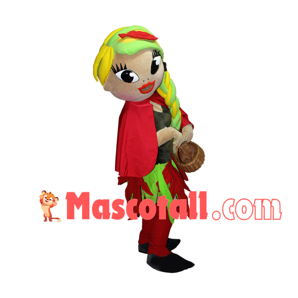 Mushroom Picking Girl With Long Braid Mascot Costume