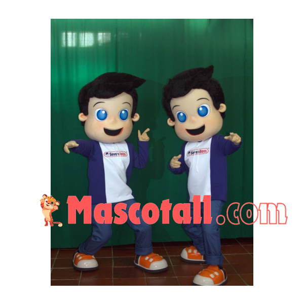 Blue-eyed Twin Brothers In The Same Suit Mascot Costume