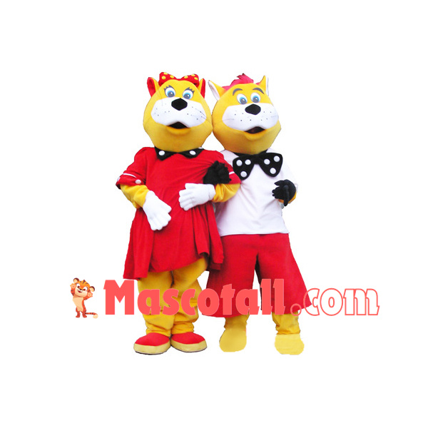 Tiger Couple Attending the Dinner Together Mascot Costume