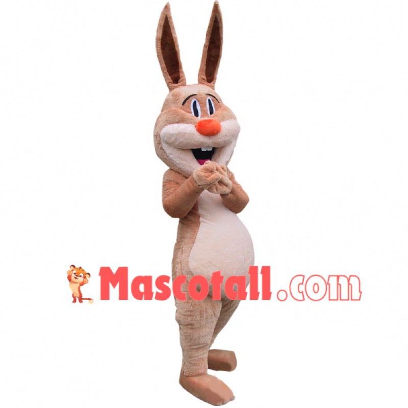 Khaki Plush Rabbit In Good Mood Mascot Costume